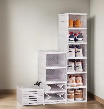 Set 6 Cutii Organizatoare Pantofi, cu Posibilitatea Combina, cu Posibilitatea Combina pentru Depozitare Incaltaminte, Pliabile, Plastic,