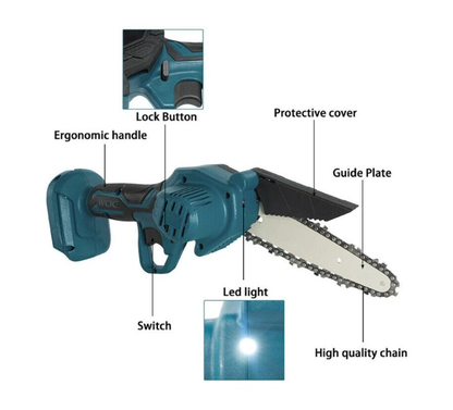 Drujba cu lama de 18 CM, 700W cu lant electric portabil/ fierastrau, 48V, 2 acumulatori