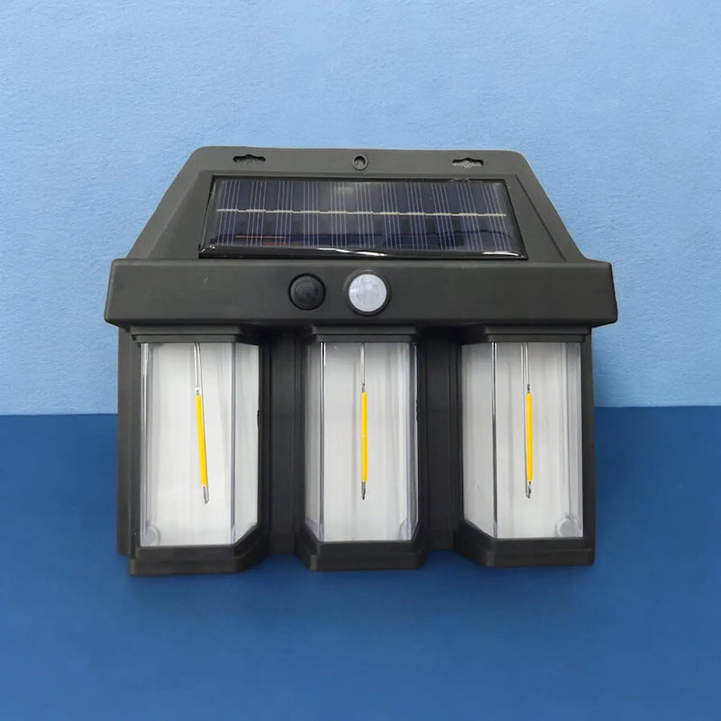 2+1 CADOU: Lampa solara de perete tripla, Senzor de miscare si 3 moduri iluminare