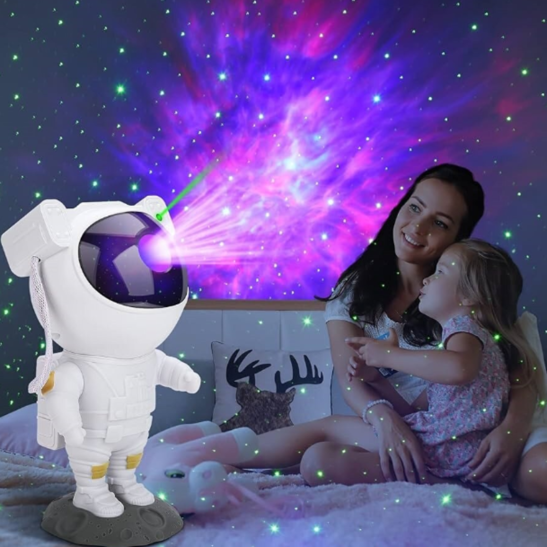Proiector Laser Astronaut cu Joc de Lumini Aurora Boreala si Stele, Boxa Bluetooth, Timer, Telecomanda