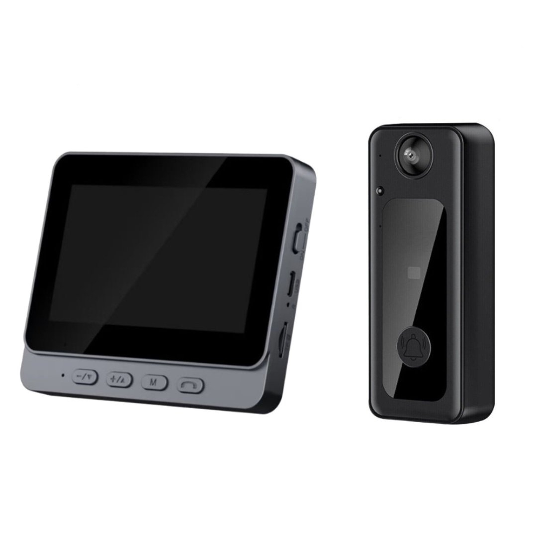Sonerie video wireless cu monitor, Ecran IPS 4.3 inch, camera HD 1080P, Unghi de vizualizare 170°, intercom vizual, negru