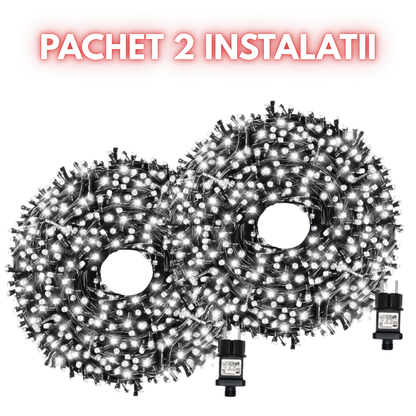 Pachet PROMOTIONAL! 2 BUC Instalatie De Craciun Liniara 50M, 240 LED -uri, Cu 8 jocuri de lumini, Pentru Exterior/Interior, Alb Rece