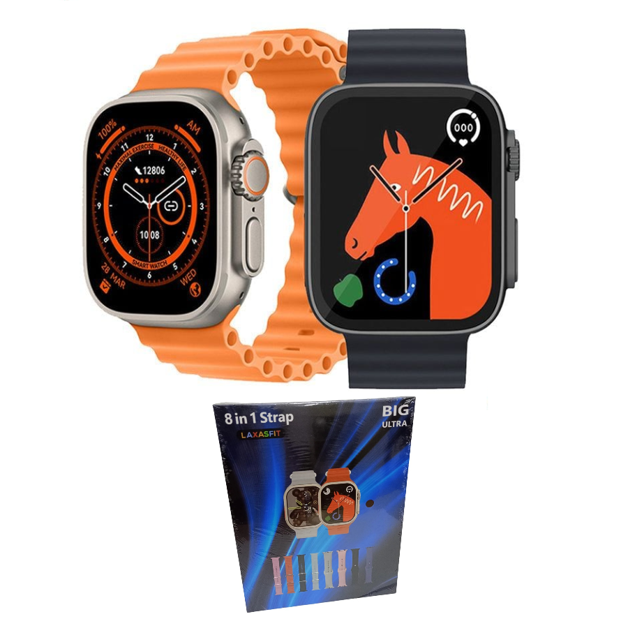 Pachet 1+1 Set Ceas Inteligent Ultra 8in1  Apeluri Bluetooth, Puls, Somn, GPS, Sport, Control Muzica, 500 Teme, Incarcare Inductiva, IP67