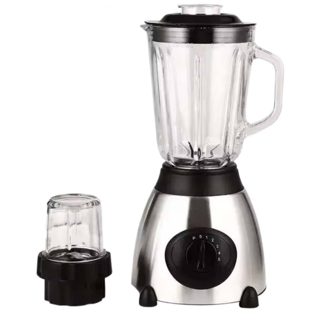Blender Electric 2 in 1 capacitate 1.5L si Rasnita, 5 trepte de viteza + Functie Pulse, 650W, Inox – Mixare, Maruntire gheata, Smoothie si Sucuri