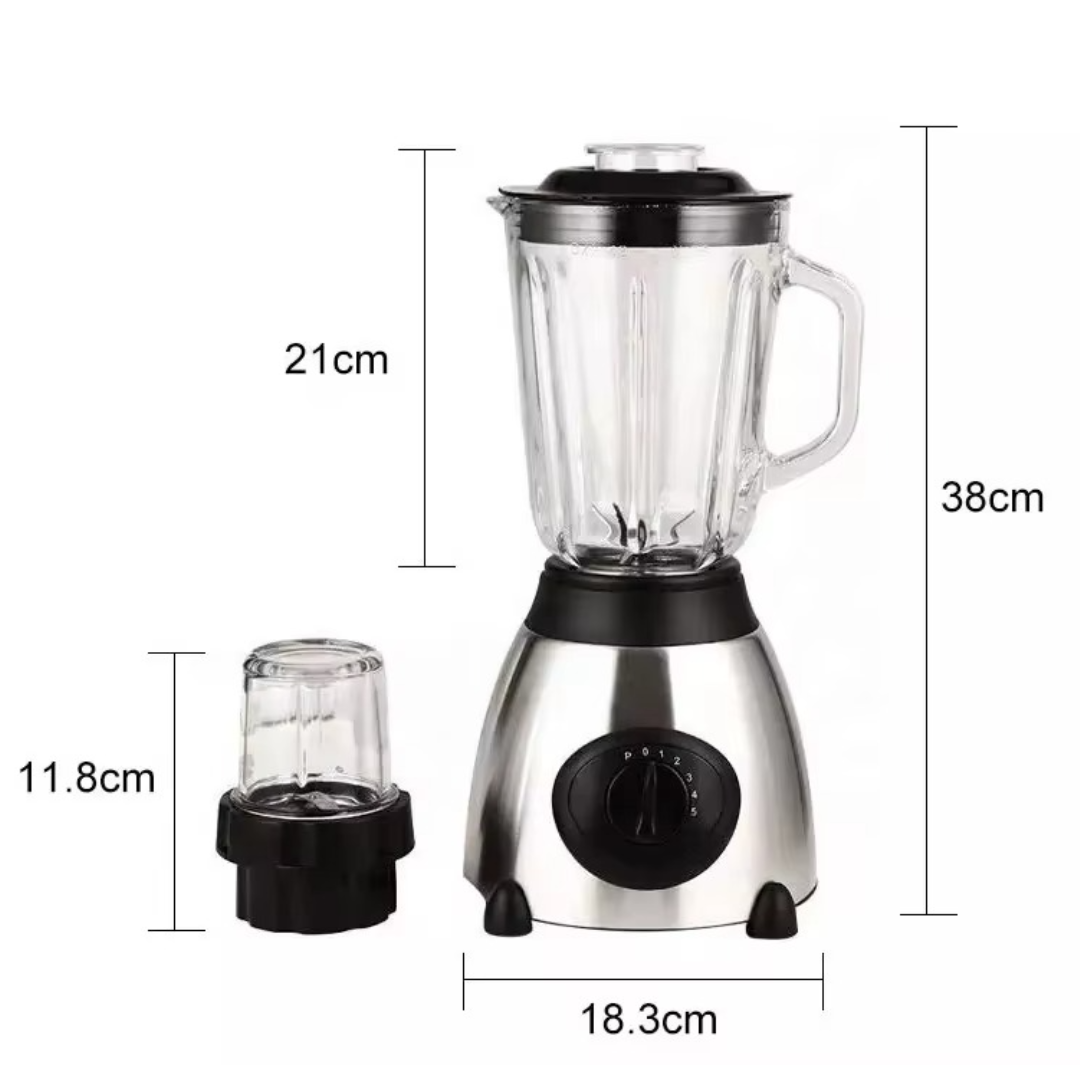 Blender Electric 2 in 1 capacitate 1.5L si Rasnita, 5 trepte de viteza + Functie Pulse, 650W, Inox – Mixare, Maruntire gheata, Smoothie si Sucuri