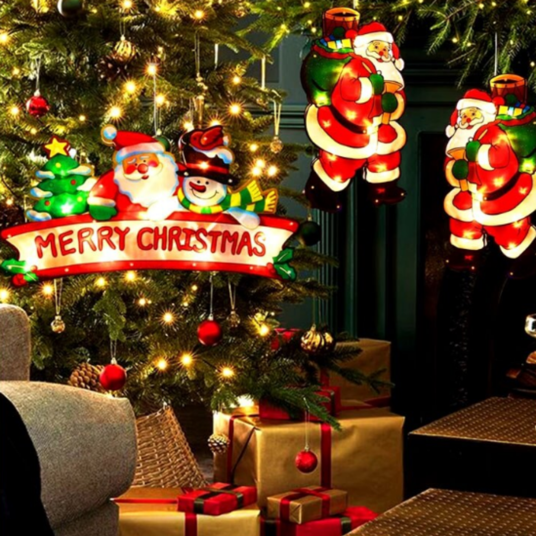 Set 3BUC Decoratiune de Craciun in forma de Mos Craciun, orificiu pentru agatare, aplicabil pe geam/orice spatiu, design dublu fata-verso, 45cm