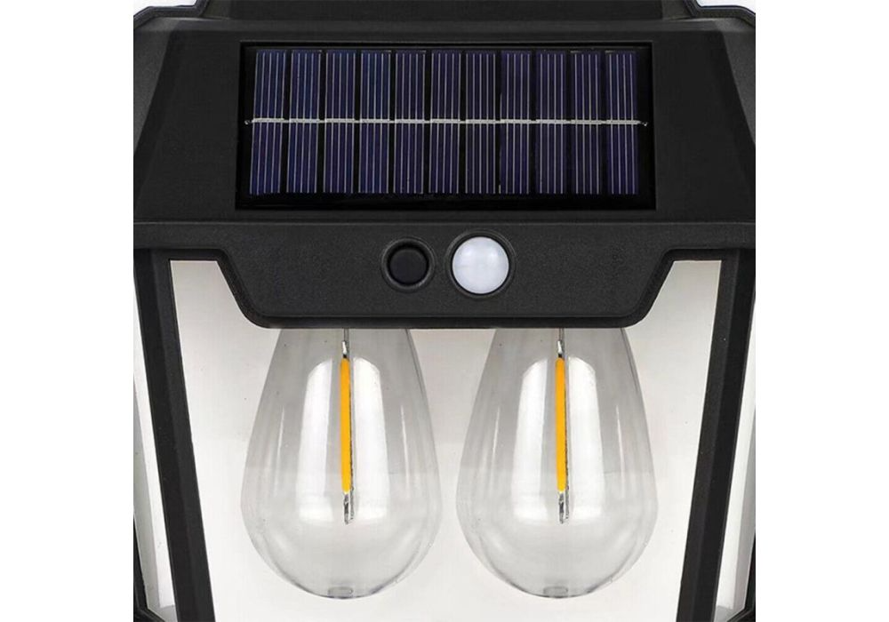 Lampa Solara de Perete LED Tip Felinar Dublu, senzor de miscare 5-8 metri, fara fir, 3 moduri de iluminare, protectie IP65, Waterproof, exterior, negru