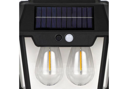 Lampa Solara de Perete LED Tip Felinar Dublu, senzor de miscare 5-8 metri, fara fir, 3 moduri de iluminare, protectie IP65, Waterproof, exterior, negru