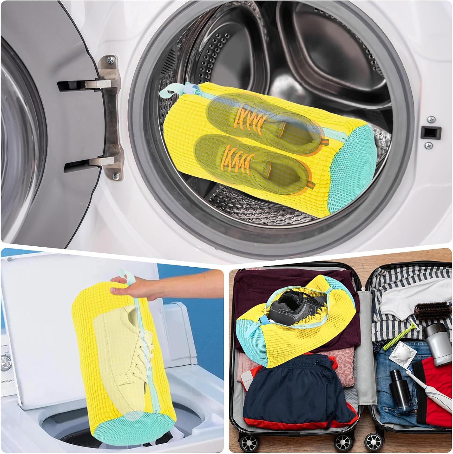 Sac pentru Spalare Incaltaminte, Reutilizabil, Protectie Anti-Zgarieturi, Anti- Deteriorare, potrivit pentru toate tipurile de incaltaminte si toate marimile, Galben