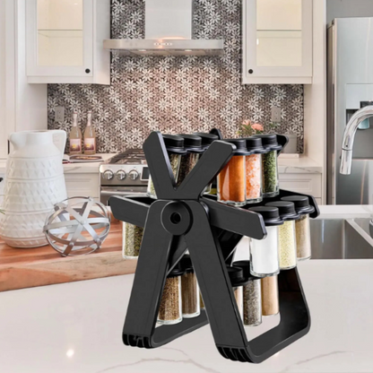 Organizator condimente, rotativ 360°, design elegant si functional, set cu 18 borcane, 29 × 21 × 25 cm