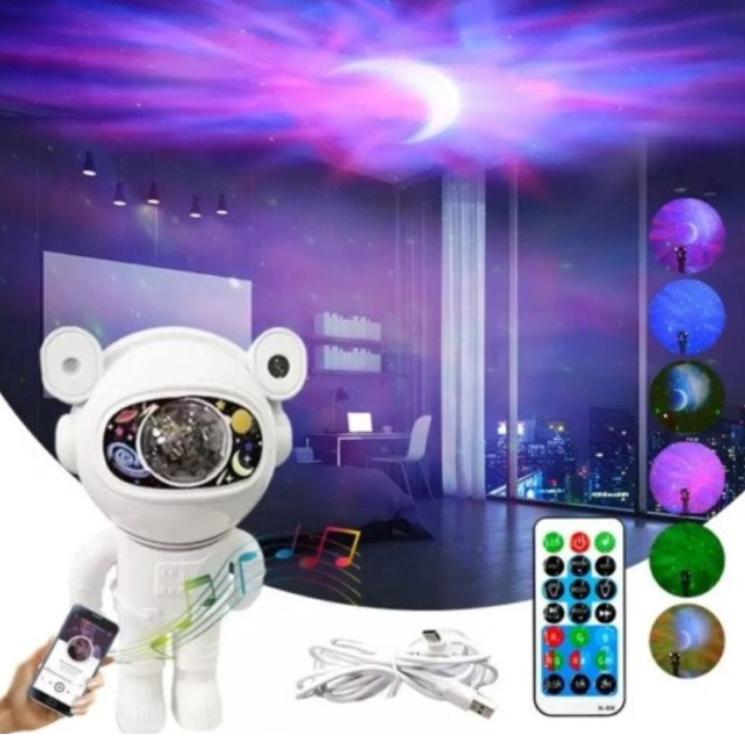 Proiector Laser Astronaut cu Joc de Lumini Aurora Boreala si Stele, Boxa Bluetooth, Timer, Telecomanda