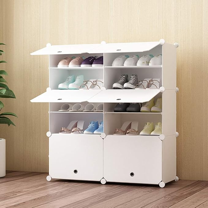 Pantofar Modular din Plastic cu Cadru Metalic, Alb, 96x85x31cm