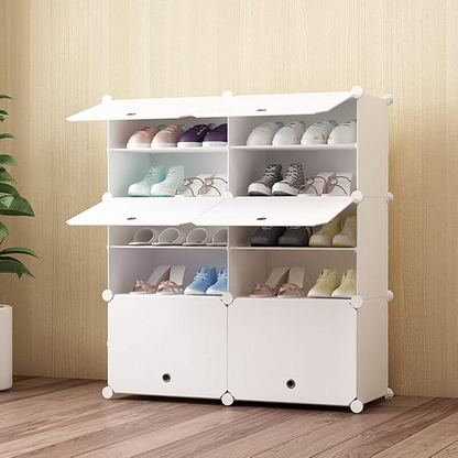 Pantofar Modular din Plastic cu Cadru Metalic, Alb, 96x85x31cm