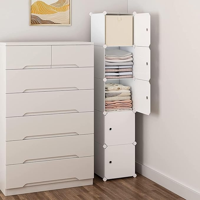 Organizator Modular cu Uși – 5 Compartimente, Structură Metalică, Alb