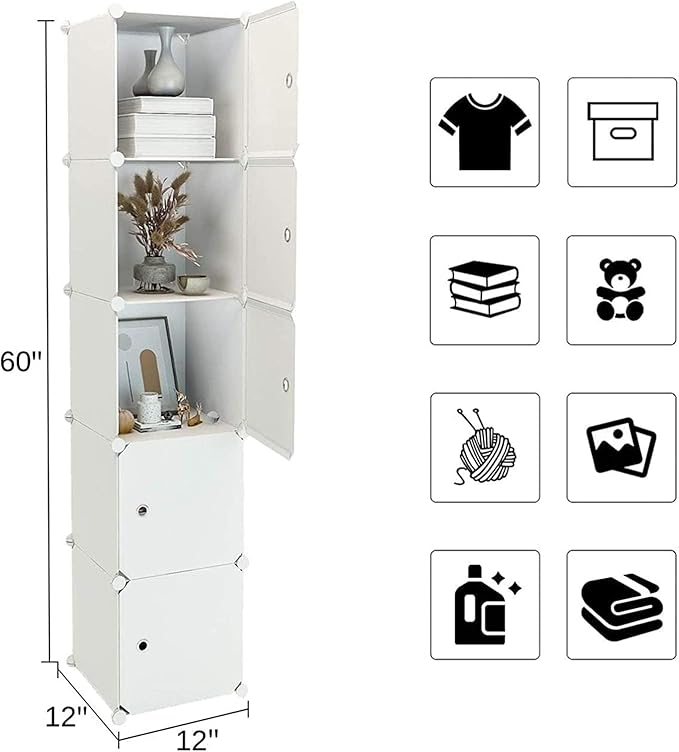 Organizator Modular cu Uși – 5 Compartimente, Structură Metalică, Alb