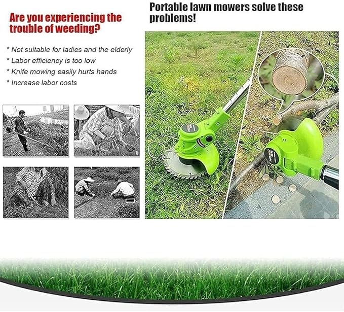 Motocoasă Portabilă cu 2 Baterii de 48V, Putere 800W, cu Braț Extensibil pentru Gazon – 8 Lame Diferite