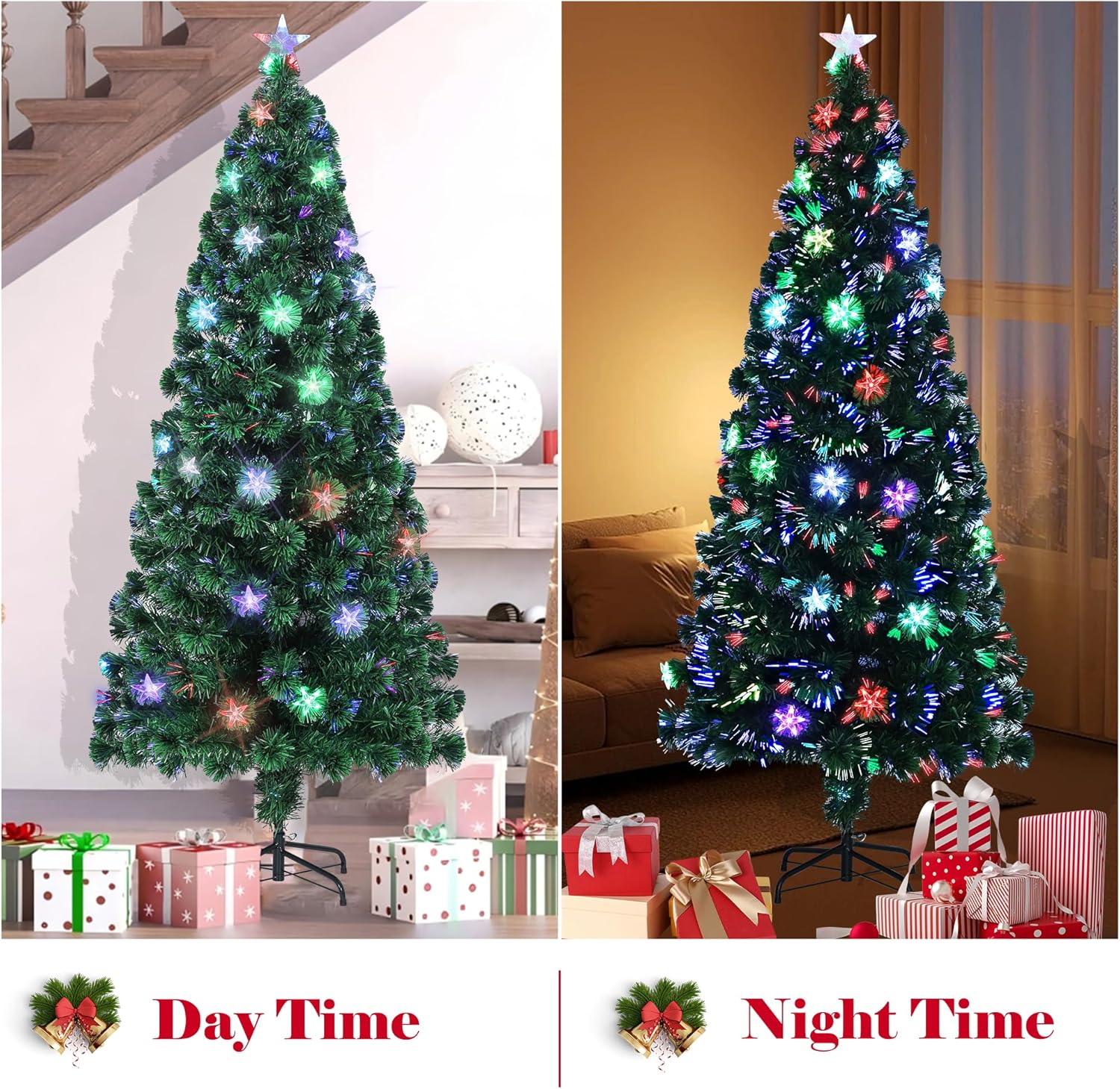 Brad de Lux cu fibra optica,180cm, aspect nins, 2000 pini si 150 leduri multicolore + STEA de varf CADOU! - MAGIA CRACIUNULUI IN CASA TA