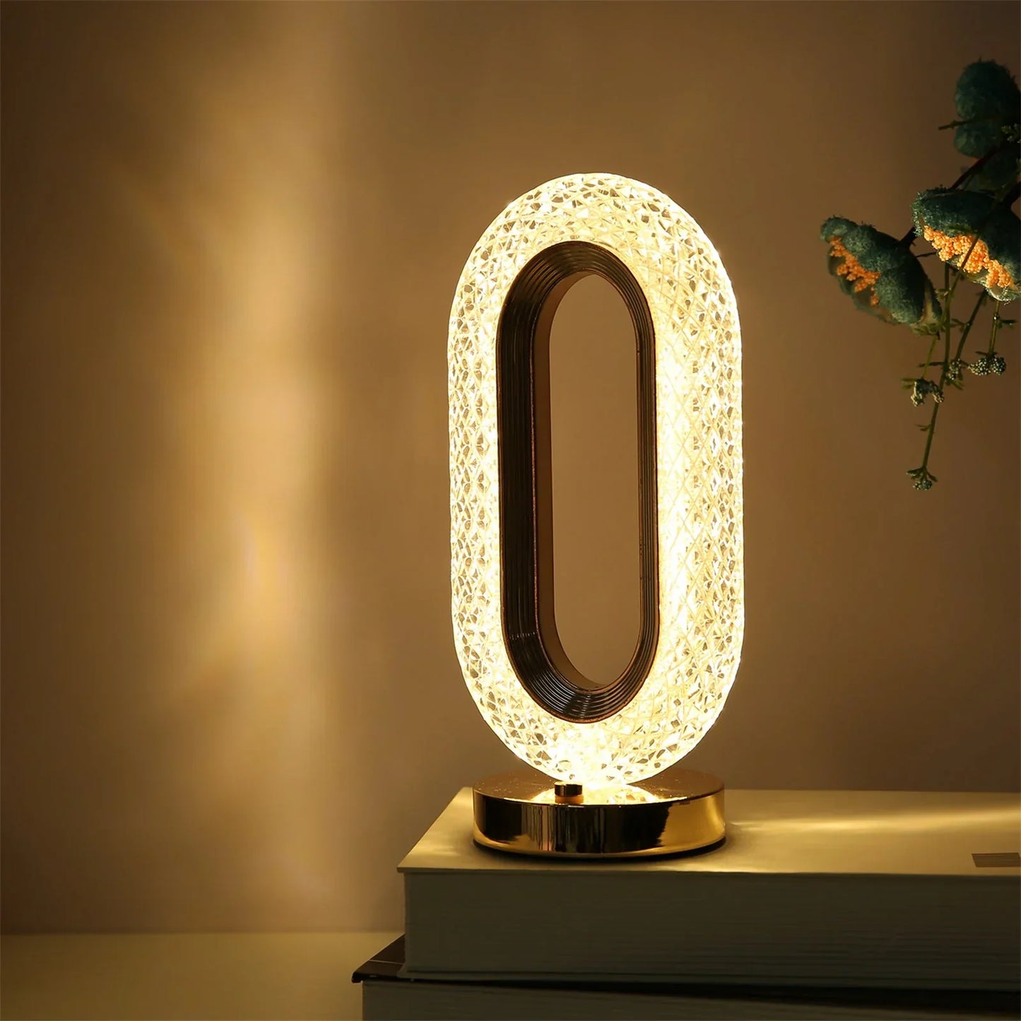 1+1 CADOU: Lampa ambientala Crystal, cu touch, incarcare USB, Auriu