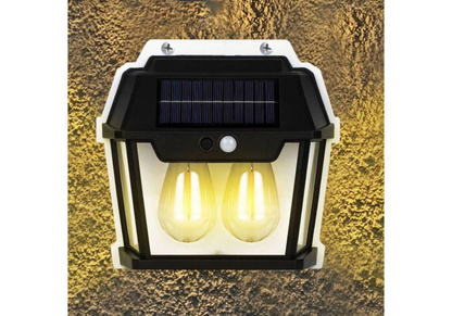 Lampa Solara de Perete LED Tip Felinar Dublu, senzor de miscare 5-8 metri, fara fir, 3 moduri de iluminare, protectie IP65, Waterproof, exterior, negru