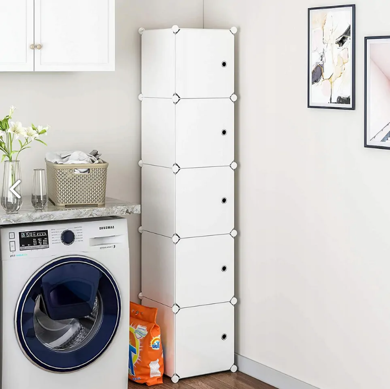 Organizator Modular cu Uși – 5 Compartimente, Structură Metalică, Alb