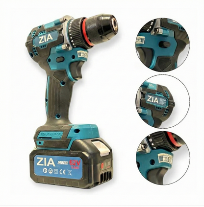 Set scule electrice fara fir ZIA , - 4 in 1: Surubelnita cu impact, Ciocan perforator-dalta, Masina de gaurit-surubelnita cu impact, Polizor unghiular