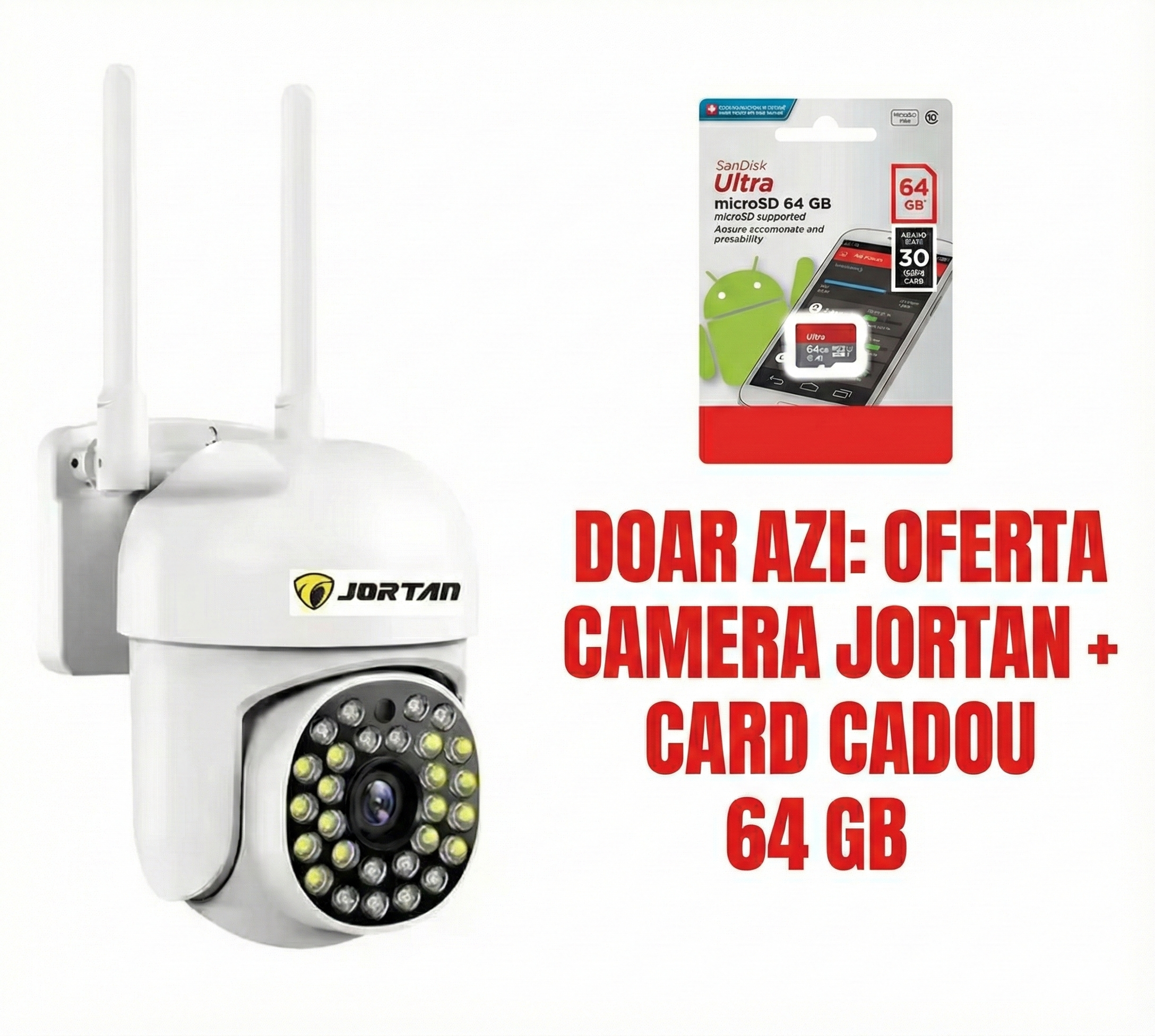 Cameră Jortan  Supraveghere WiFi – Protejează-ți Casa Inteligent, Oricând și de Oriunde + CARD 64 CADOUI
