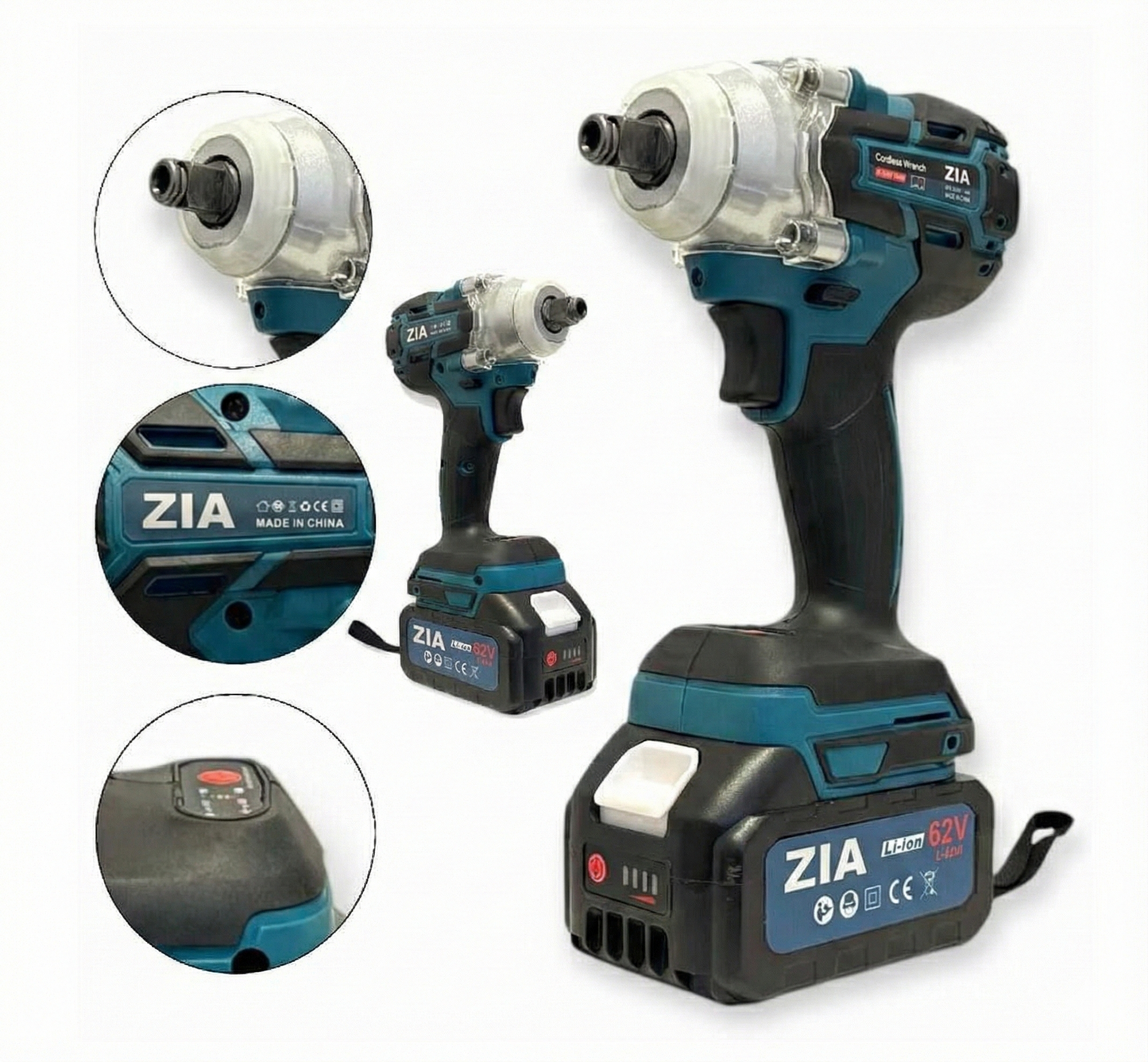 Set scule electrice fara fir ZIA , - 4 in 1: Surubelnita cu impact, Ciocan perforator-dalta, Masina de gaurit-surubelnita cu impact, Polizor unghiular