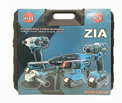 Set scule electrice fara fir ZIA , - 4 in 1: Surubelnita cu impact, Ciocan perforator-dalta, Masina de gaurit-surubelnita cu impact, Polizor unghiular