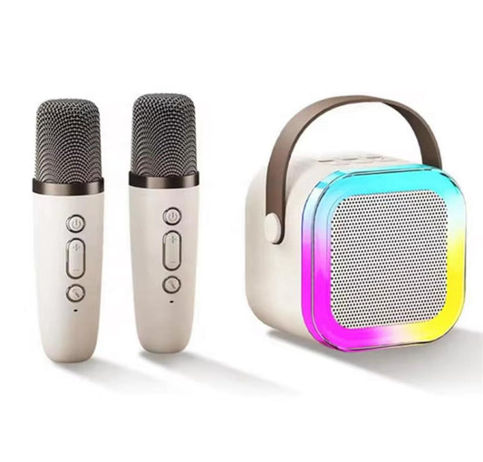 🎤 Set Karaoke Portabil cu 2 Microfoane Wireless și Boxă Bluetooth cu Lumină LED RGB