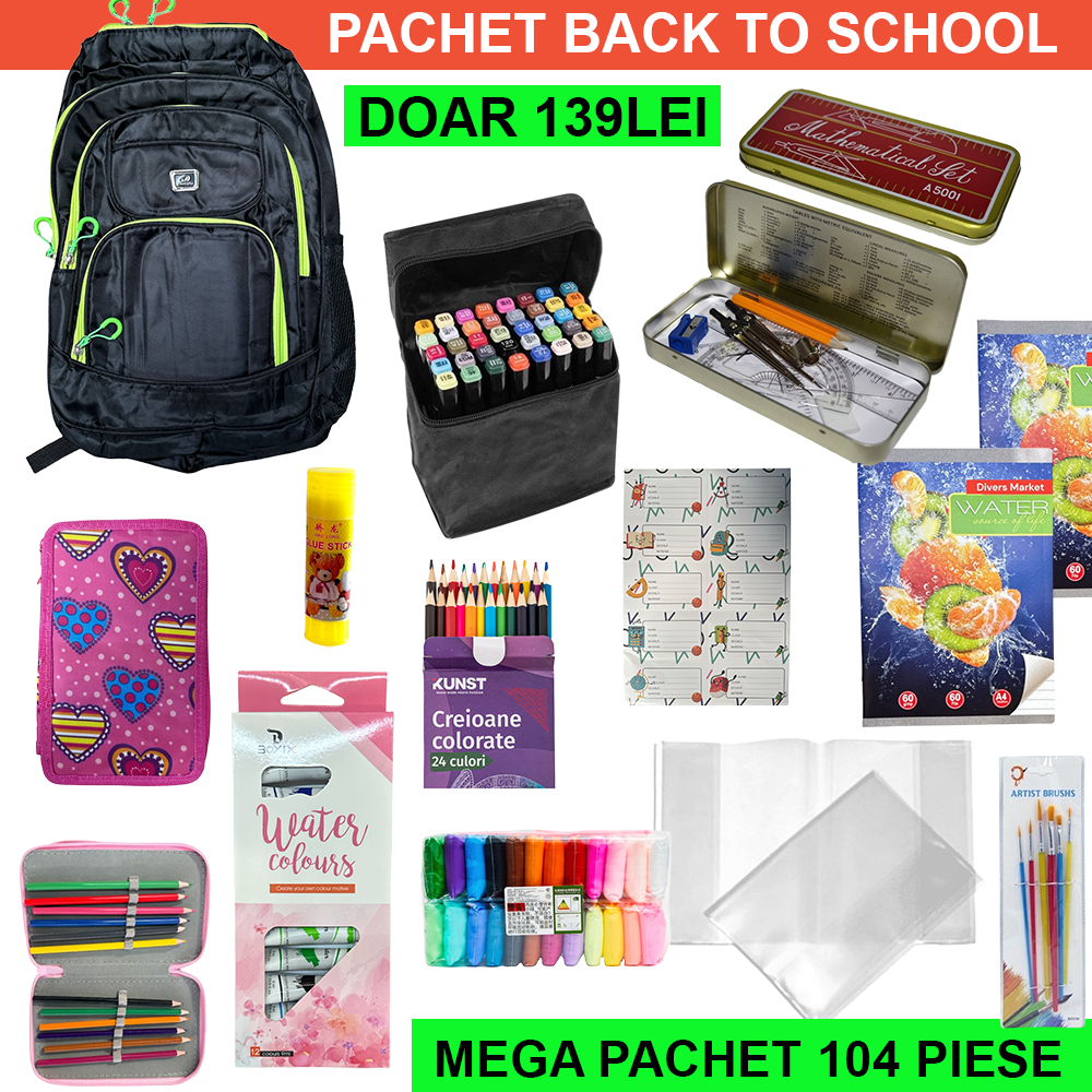 Pachet Back To School 104 Piese - Echipare COMPLETA Pentru Noul An Scolar