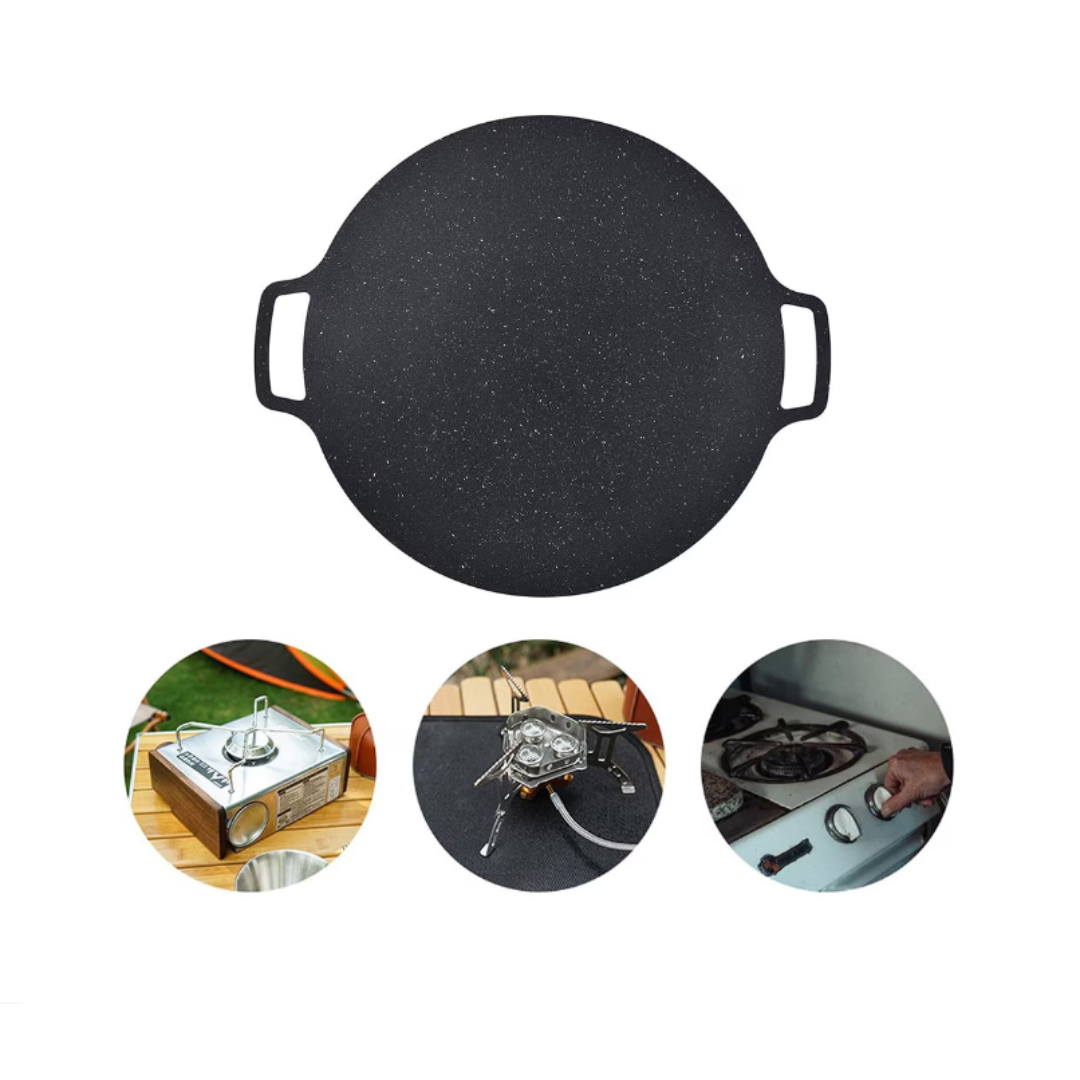 Plita Japoneza Rotunda Cu Manere, Placa Grill, Antiaderenta, Pluristratificata, Diametrul 30/36 cm, Negru