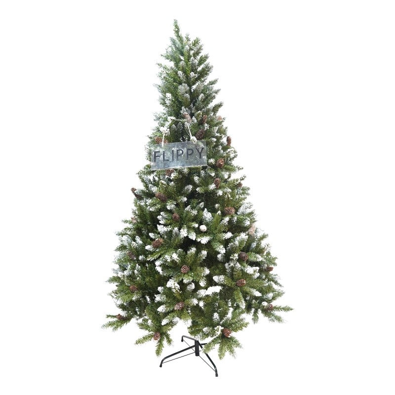 Brad Artificial bogat de Craciun, 2.10 m inaltime, Verde, Pulverizat alb-tip zapada, Interior/ Exterior, 1266 ramuri