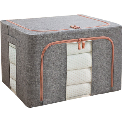 Set 2 x Cutii de depozitare pliabila,  Cu fermoar, 100 L, Textil, 60x42x40 cm, Cadru Metalic, Suport Baza Stabil din Plastic, Gri, Cu doua ferestre
