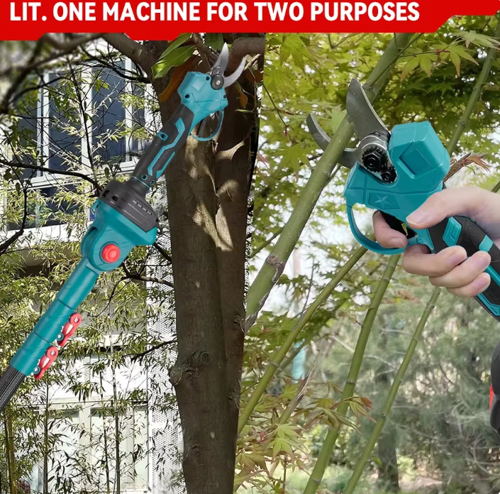 Foarfeca Electrica cu 1/2 Acumulatori 24V, 1.6M Tija Telescopica, pentru vie, pomi si crengi + CUTIE DEPOZITARE SI MANUSI GRADINARIT CADOU