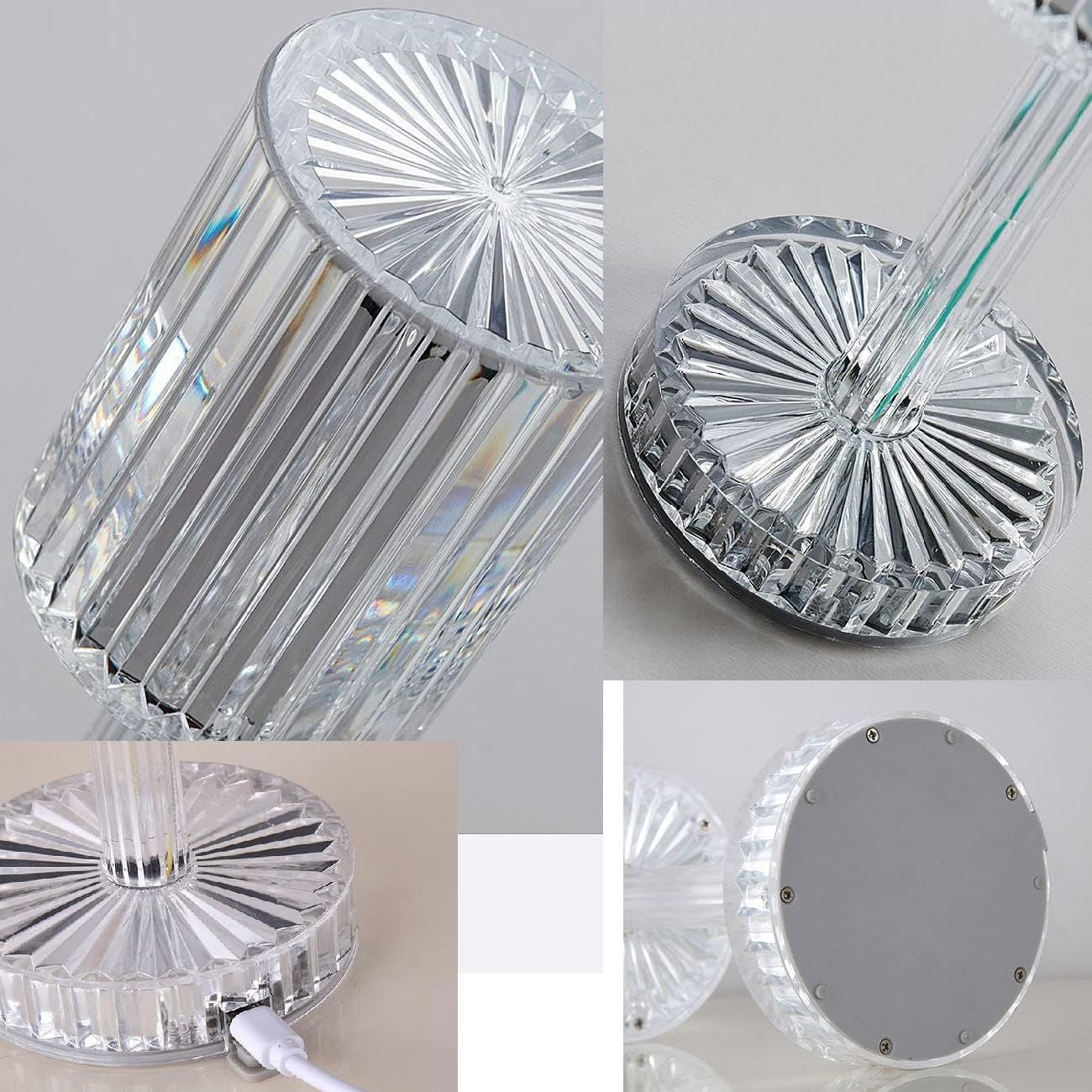 Lampa din acril cu picior, transparent, cu 3 tipuri de lumina diferita, incarcare USB, control prin atingere, 40 cm x 8.5 cm