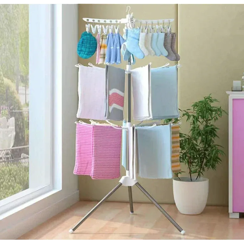 Uscator de rufe vertical, cu 3 niveluri rotative, 1 nivel cu clesti, pliabil, uscor de depozitat, din metal si plastic, alb/argintiu + CADOU SURPRIZA