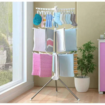 Uscator de rufe vertical, cu 3 niveluri rotative, 1 nivel cu clesti, pliabil, uscor de depozitat, din metal si plastic, alb/argintiu + CADOU SURPRIZA