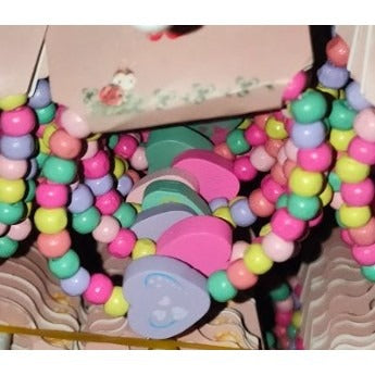 Set 5 Brățări Curcubeu Colorate, Bile si Pandantive din Lemn Colorate, Modele pentru Copii