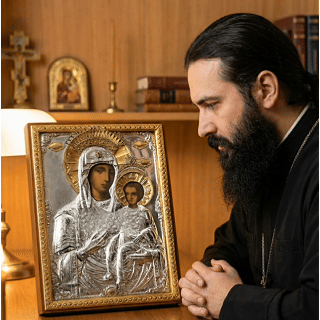 Icoana Maicii Domnului Strălucitoare Argint Relief