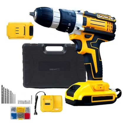 Masina De Gaurit Si Insurubat, Bormasina Cu 2 Acumulatori 48V Inclusi, Functionare Fara Fir, Moduri Avansate, Design Durabil Si Ergonomic, Accesorii, Trusa Transport, Galben/Negru + CADOU SURPRIZA