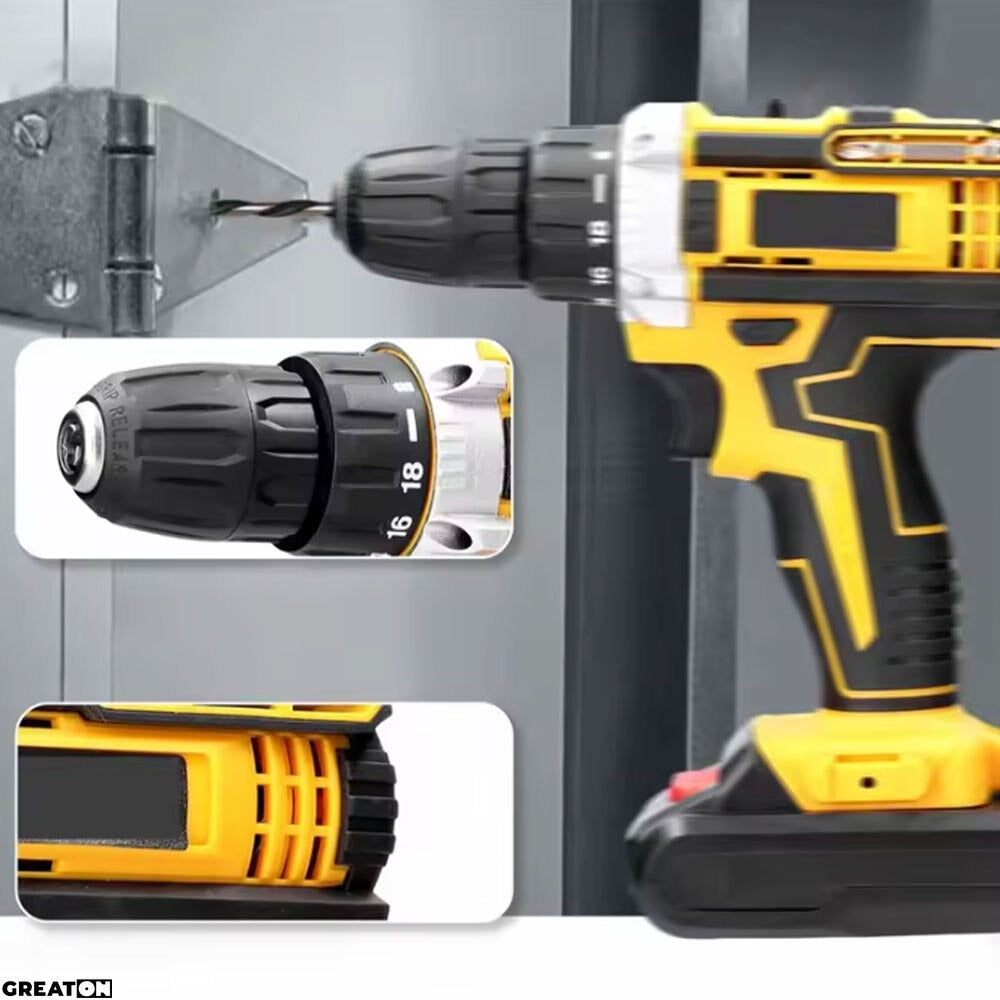 Masina De Gaurit Si Insurubat, Bormasina Cu 2 Acumulatori 48V Inclusi, Functionare Fara Fir, Moduri Avansate, Design Durabil Si Ergonomic, Accesorii, Trusa Transport, Galben/Negru + CADOU SURPRIZA