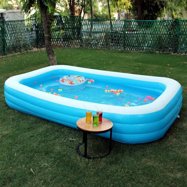 Piscina Gonflabila Albastra cu 3 Inele, Ideală pentru Distractie în Aer Liber 210x150x55cm