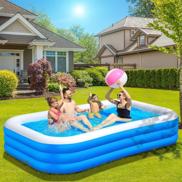 Piscina Gonflabila Albastra cu 3 Inele, Ideală pentru Distractie în Aer Liber 210x150x55cm