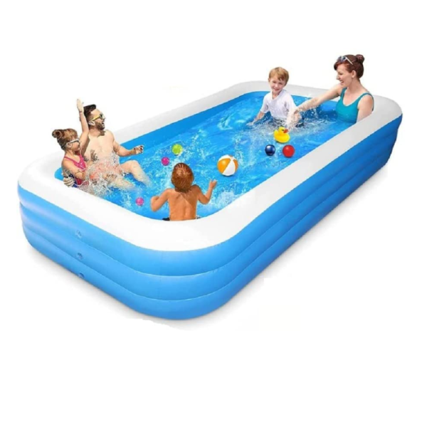 Piscina Gonflabila Albastra cu 3 Inele, Ideală pentru Distractie în Aer Liber 210x150x55cm