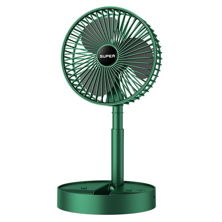 Ventilator portabil telescopic, 3 viteze, incarcare USB, verde, montabil pe perete