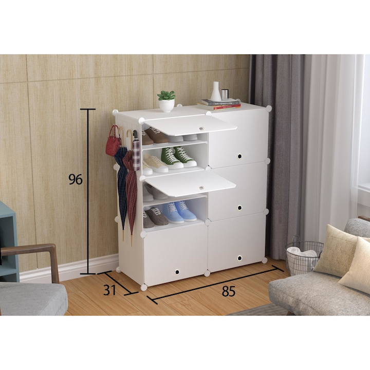 Pantofar Modular din Plastic cu Cadru Metalic, Alb, 96x85x31cm