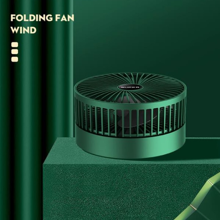 Ventilator portabil telescopic, 3 viteze, incarcare USB, verde, montabil pe perete