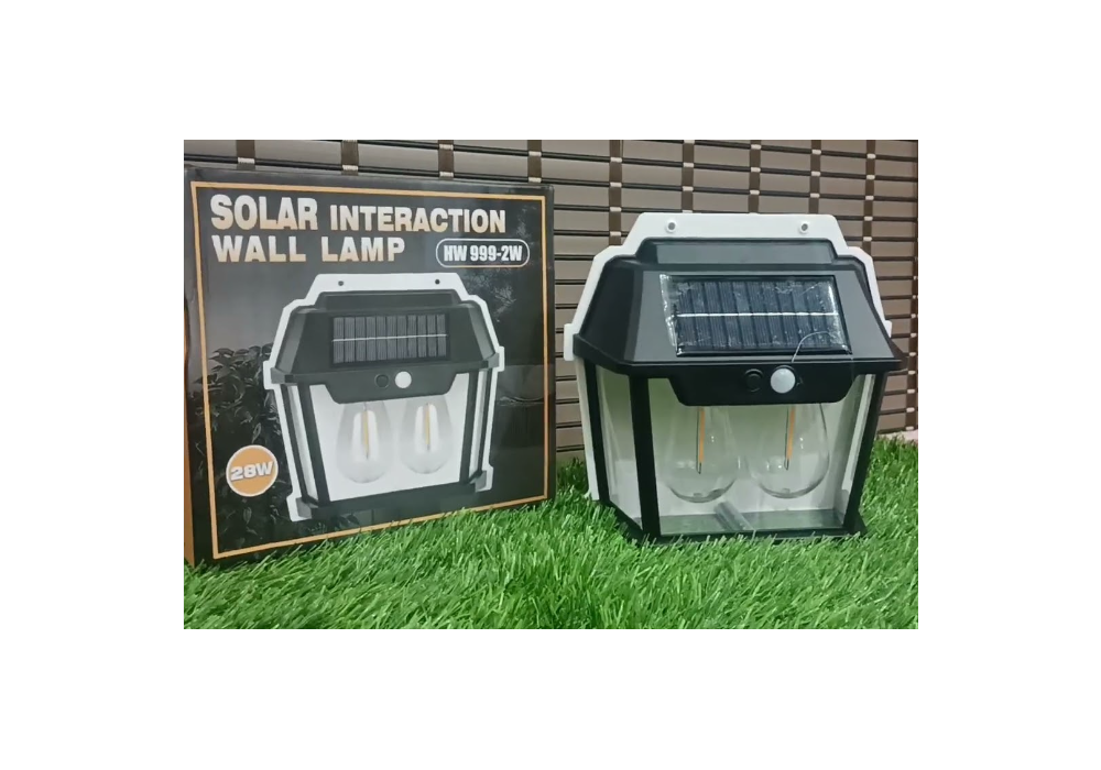 Lampa Solara de Perete LED Tip Felinar Dublu, senzor de miscare 5-8 metri, fara fir, 3 moduri de iluminare, protectie IP65, Waterproof, exterior, negru